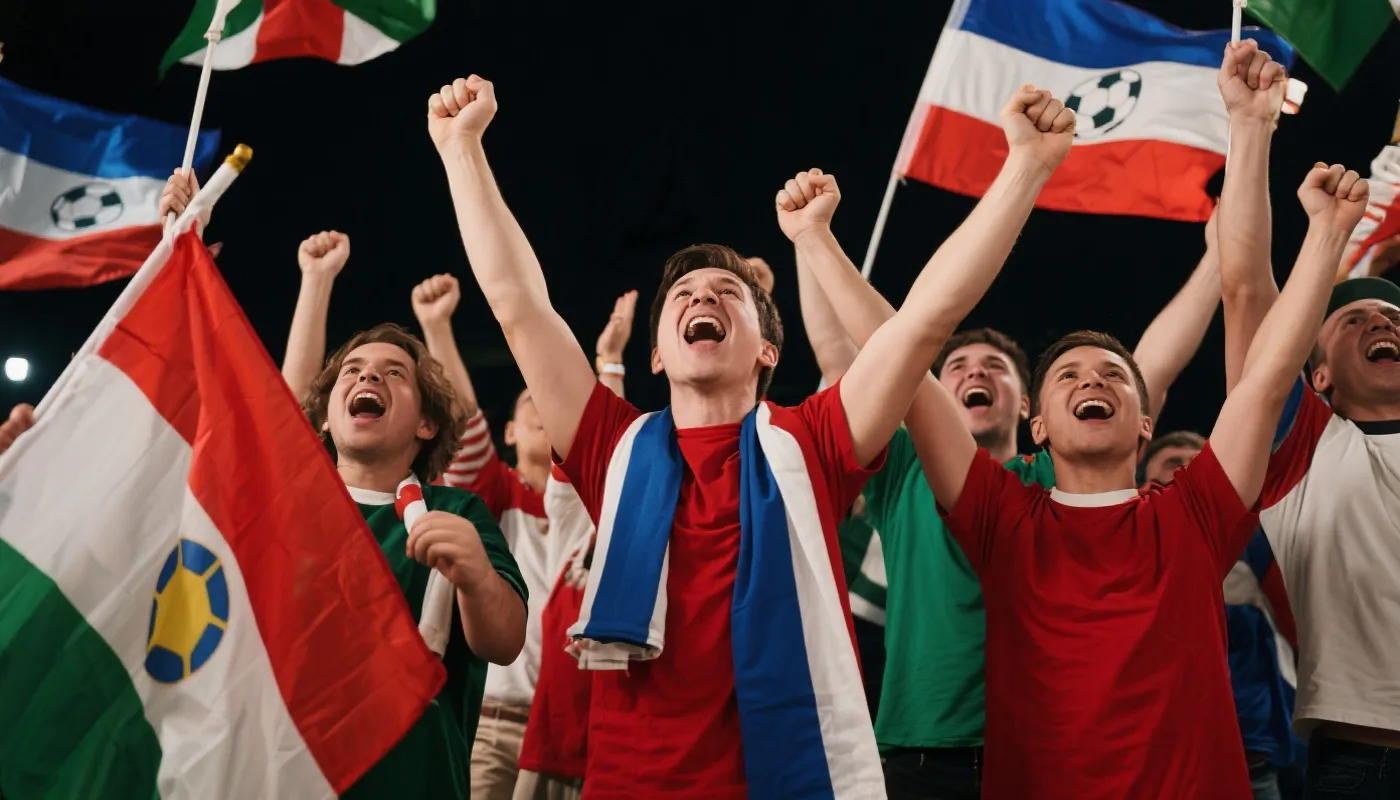 球迷欢呼旗帜场景